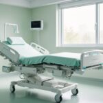 Cama hospitalaria eléctrica articulada en una habitación clínica