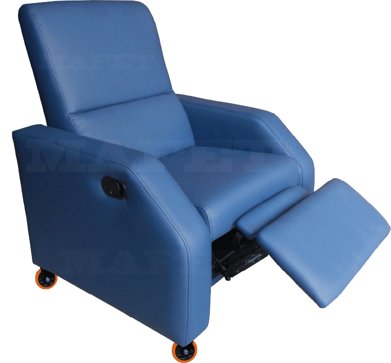 Silla Reclinomatic M-R030 reclinable con manija lateral y apoyapiés, fabricada por Industrias Medicol