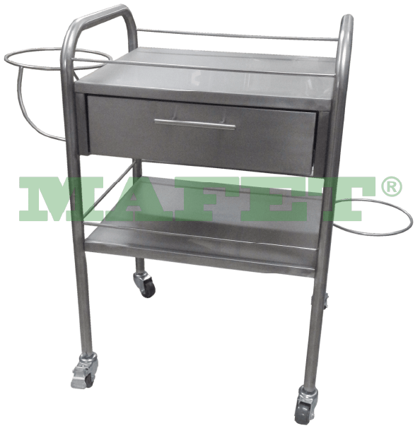 MESA AUXILIAR EN ACERO INOXIDABLE CON CAJÓN Y PORTA PLATÓN